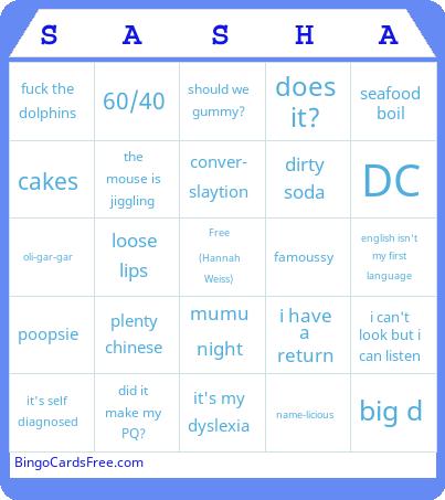 Sasha bday Bingo