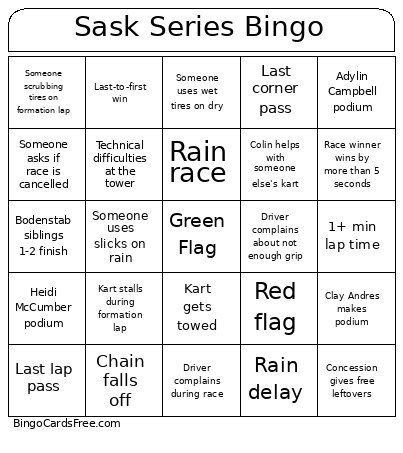 Sask Series Bingo Card