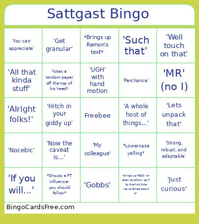 Sattgast Bingo Card