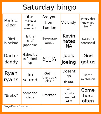 Saturday Bingo Card