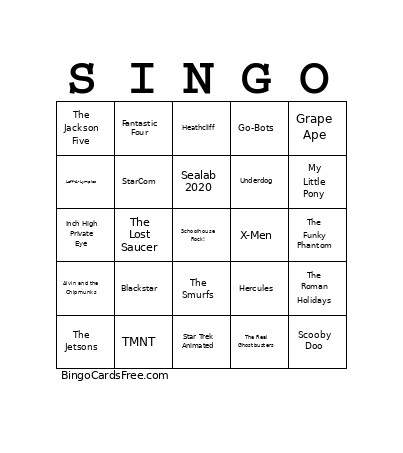 Saturday Morning Cartoons Bingo Card