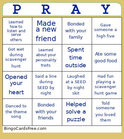 Saturday Night Prayer Bingo