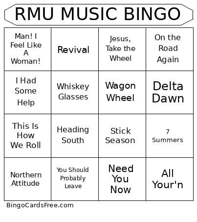 Save a horse, play some bingo Cards Free Pdf Printable Game, Title: RMU MUSIC BINGO