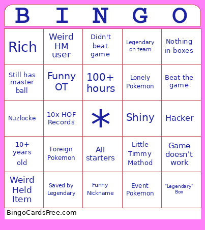 Save File Bingo Card