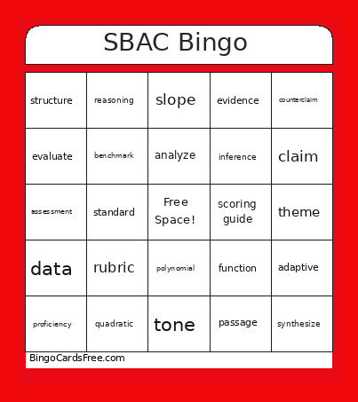 SBAC Bingo Card 2