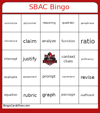 SBAC Bingo Card