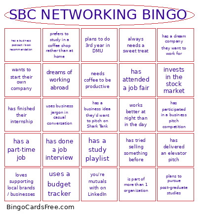 SBC NETWORKING Bingo Card