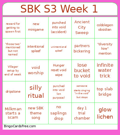 SBK S3 Week 1 Bingo Card