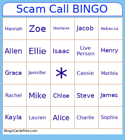 Scam Call Bingo Card