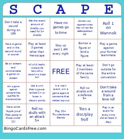 Scapecon Bingo