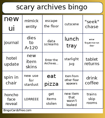 Scary Archives Bingo Card
