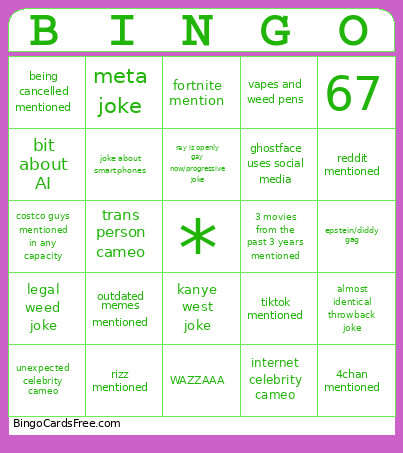 Scary Movie Bingo Card