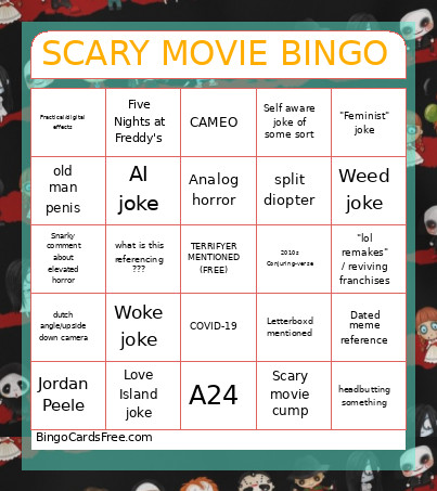 SCARY MOVIE Bingo Card