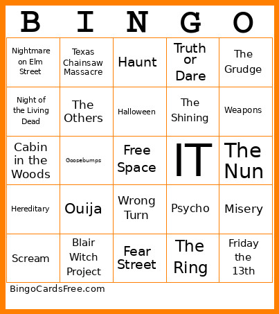 Scary Movies Bingo Card