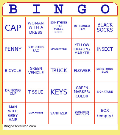 Scavenger Hunt Bingo Card