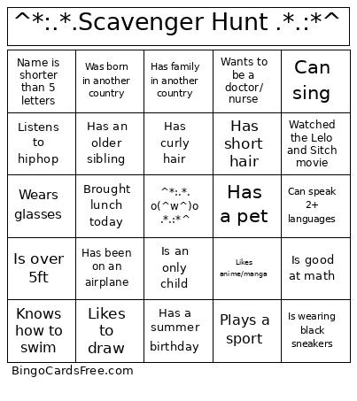 ^*:.*.Scavenger Hunt .*.:*^ Bingo