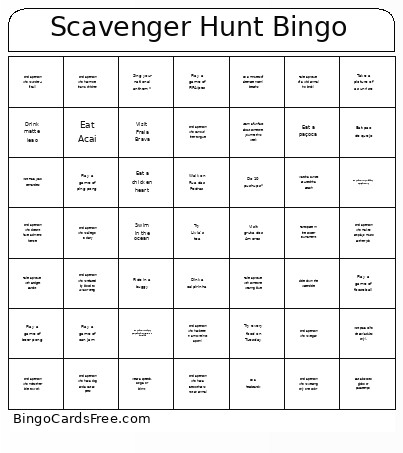 Scavenger Hunt Bingo Card