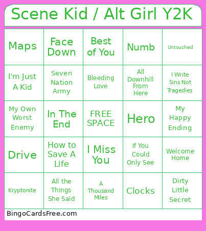 Scene Kid / Alt Girl Y2K Bingo Card