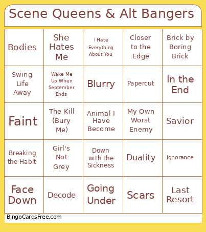 Scene Queens & Alt Bangers Bingo Card