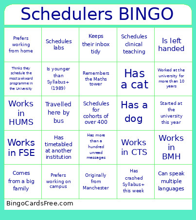 Schedulers Bingo Card