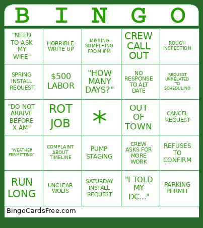 Scheduling Bingo Card