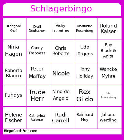 Schlager Bingo Card