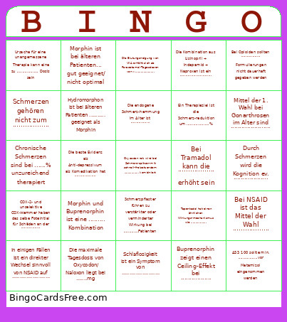 Schmerz- Bingo Card
