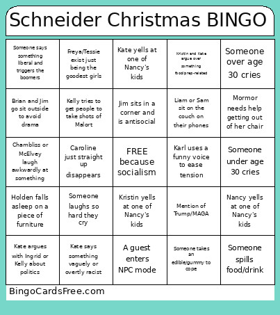 Schneider Christmas Bingo Card