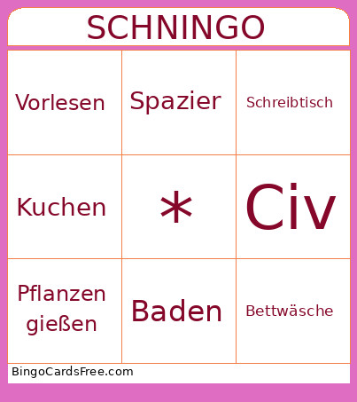 Schningo Bingo Card