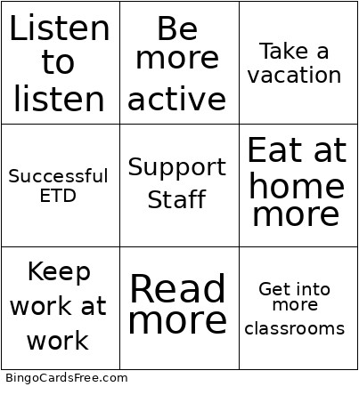 School Bingo Card