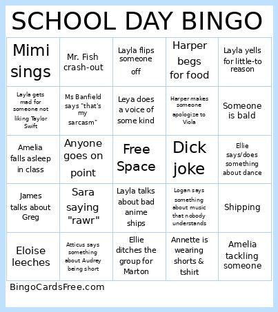 School day bingo 