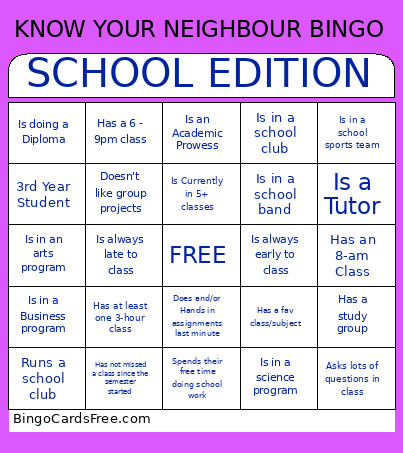 SCHOOL EDITION Bingo Card