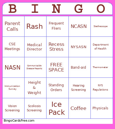 School Nurse Bingo Card