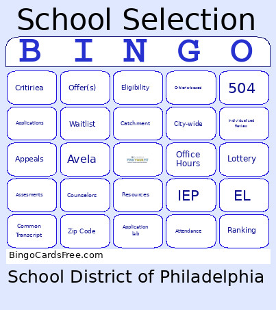 School Selection Bingo Card