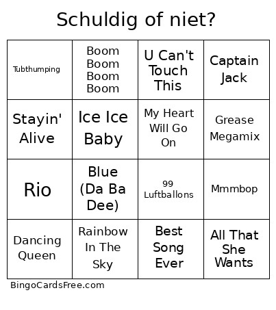 Schuldig Of Niet? Bingo Card