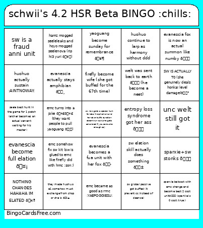 Schwii's 4.2 HSR Beta :chills: Bingo Card