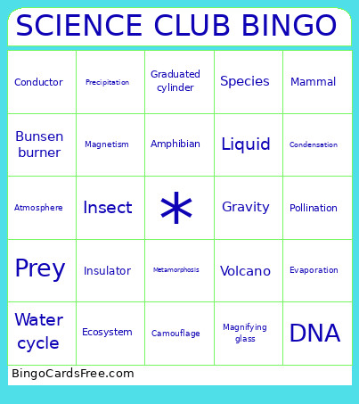 Science Club Bingo Card