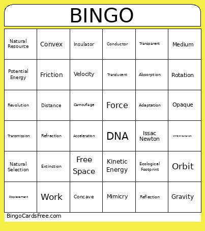Science Lingo Bingo Card