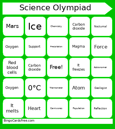 Science Olympiad Bingo Card