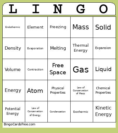 Science (Physical Science) Bingo Card