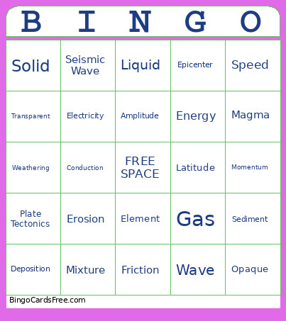 Science Review Bingo Card