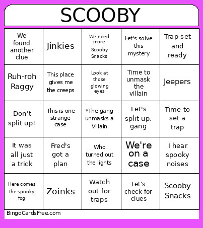 Scooby 2 Bingo Card
