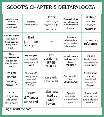 SCOOT'S CHAPTER 5 DELTAPALOOZA Bingo Card