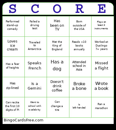 Score Leadership Offsite Bingo Card