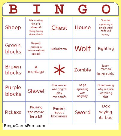 Scorps Minecraft Movie Bingo Card