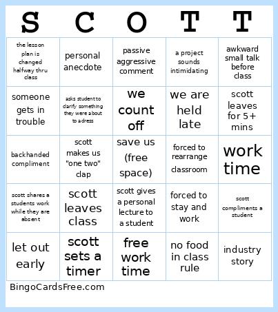 Scott Bingo Card