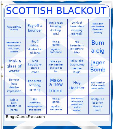 SCOTTISH BLACKOUT Bingo Card