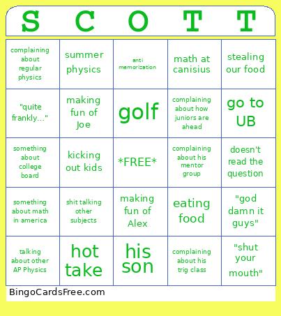Scotty Bingo Card