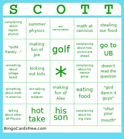 Scotty Bingo Card