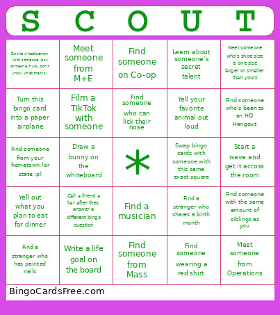 SCOUT Bingo Card